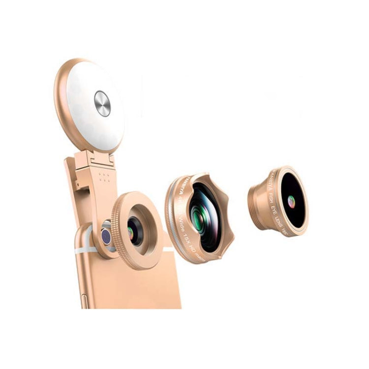 4 in 1 Wide Angle + Macro + Fisheye + Fill Light Mobile Phone SLR Camera Lens