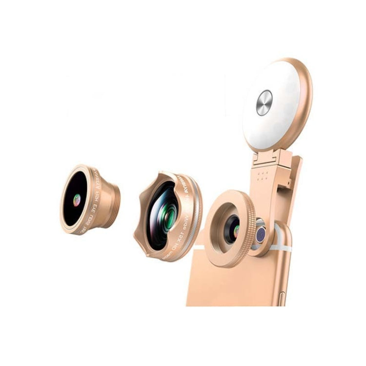 4 in 1 Wide Angle + Macro + Fisheye + Fill Light Mobile Phone SLR Camera Lens