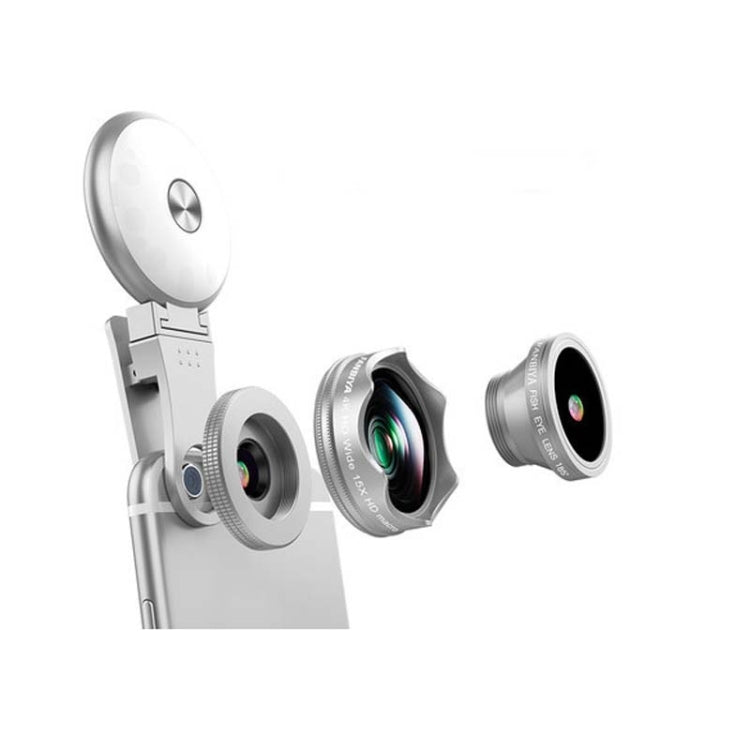 4 in 1 Wide Angle + Macro + Fisheye + Fill Light Mobile Phone SLR Camera Lens
