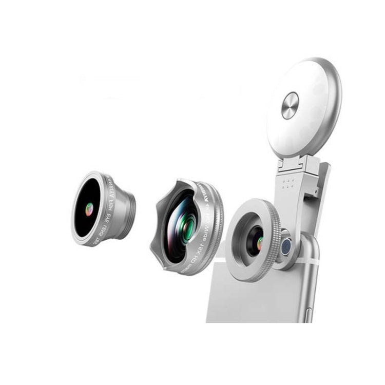 4 in 1 Wide Angle + Macro + Fisheye + Fill Light Mobile Phone SLR Camera Lens