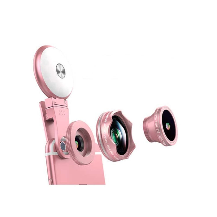4 in 1 Wide Angle + Macro + Fisheye + Fill Light Mobile Phone SLR Camera Lens