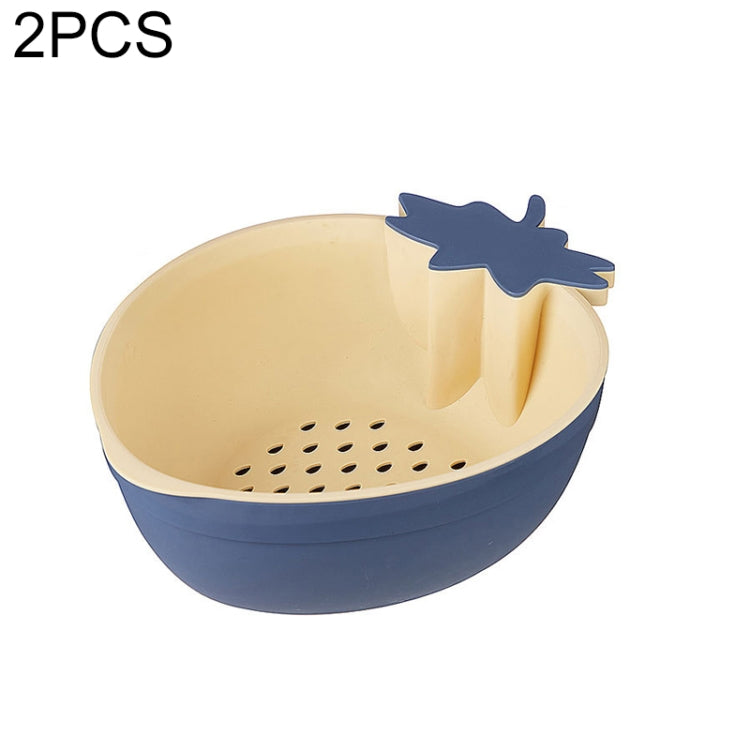 2 PCS Home Kitchen Creative Strawberry Fruit Basket Double-layer Vegetable Washing Fruit Plastic Drain Basket