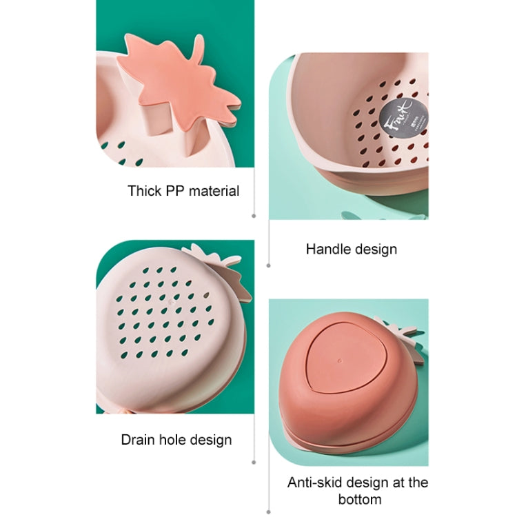 2 PCS Home Kitchen Creative Strawberry Fruit Basket Double-layer Vegetable Washing Fruit Plastic Drain Basket