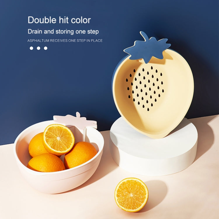 2 PCS Home Kitchen Creative Strawberry Fruit Basket Double-layer Vegetable Washing Fruit Plastic Drain Basket