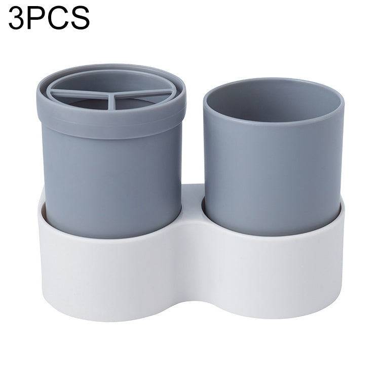 3 PCS Bathroom Wall Suction Type Toothbrush Holder Toiletry Set(Gray)