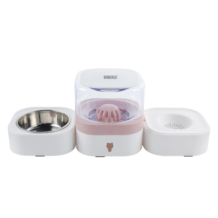 Pet Transparent Removable Washable Automatic Drinking Fountain with Stainless Steel Food Box, Specification: Single Bowl (Pink)