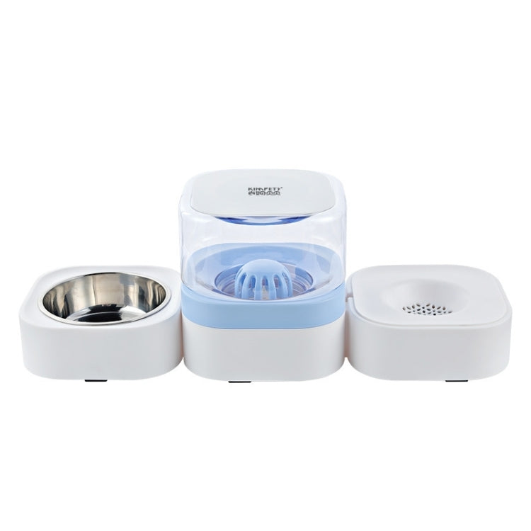 Pet Transparent Removable Washable Automatic Drinking Fountain with Stainless Steel Food Box, Specification: Single Bowl (Blue)