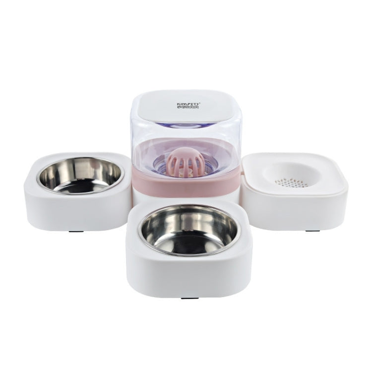 Pet Transparent Removable Washable Automatic Drinking Fountain with Stainless Steel Food Box, Specification: Double Bowls (Pink)