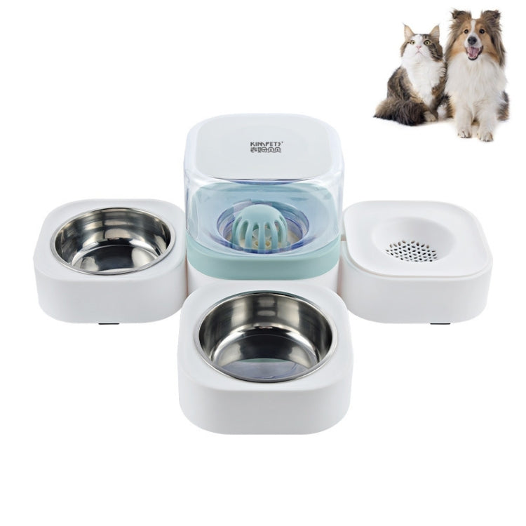 Pet Transparent Removable Washable Automatic Drinking Fountain with Stainless Steel Food Box, Specification: Double Bowls (Green)