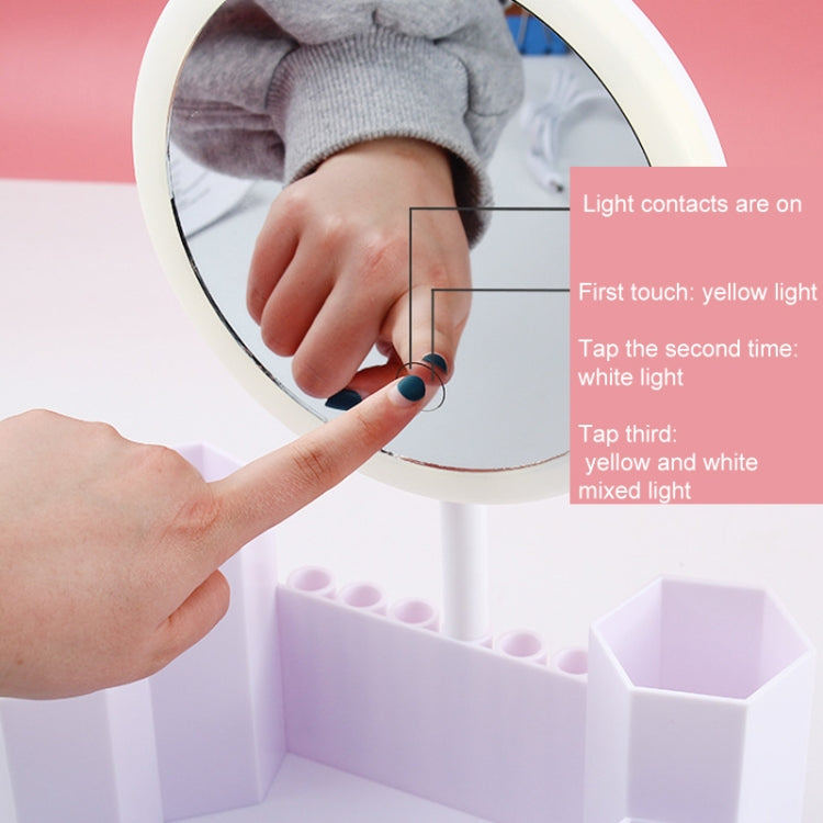 LED Desktop Makeup Mirror Storage Box Integrated Charging With Light Smart Fill Light Mirror, Colour:  Three-color Light