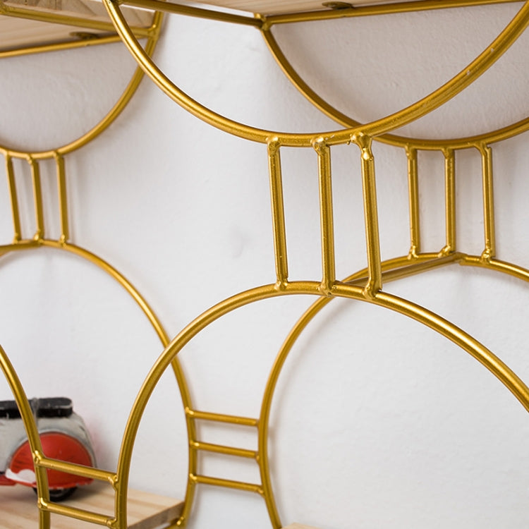 Punch-free Wall Shelf Wrought Iron Shelf Decorative Wall Hanging Ornaments Placing Shelf, Colour: TY01 Golden four ring round