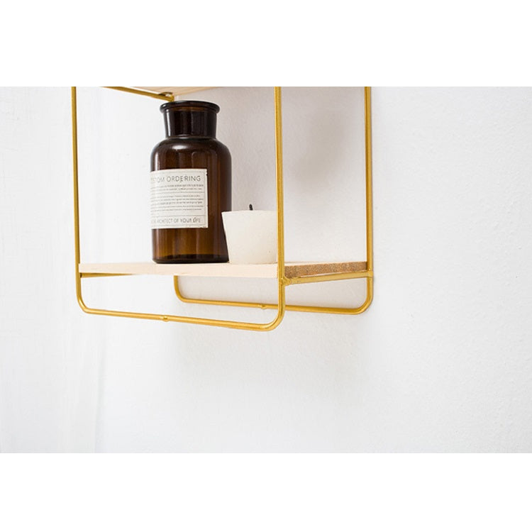 Punch-free Wall Shelf Wrought Iron Shelf Decorative Wall Hanging Ornaments Placing Shelf, Colour: TY01 Golden four ring round