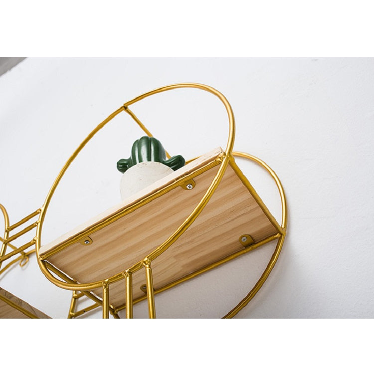 Punch-free Wall Shelf Wrought Iron Shelf Decorative Wall Hanging Ornaments Placing Shelf, Colour: TY01 Golden four ring round