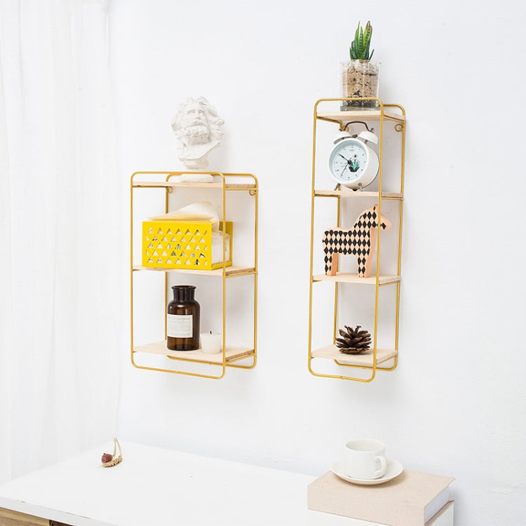 Punch-free Wall Shelf Wrought Iron Shelf Decorative Wall Hanging Ornaments Placing Shelf, Colour: TY01 Golden four ring round