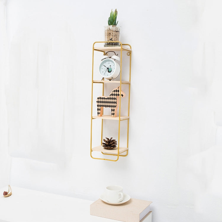 Punch-free Wall Shelf Wrought Iron Shelf Decorative Wall Hanging Ornaments Placing Shelf, Colour: TY02 Golden rectangle three layers