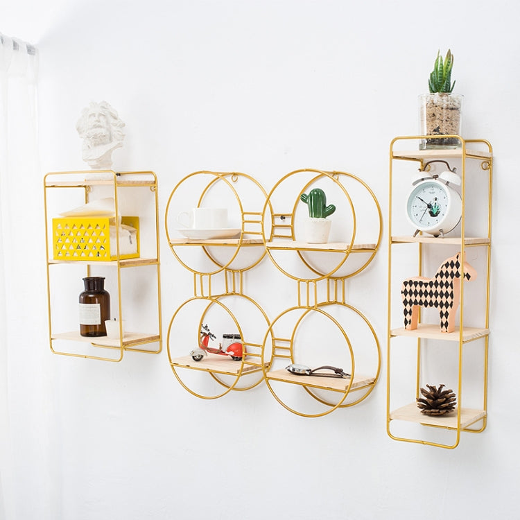 Punch-free Wall Shelf Wrought Iron Shelf Decorative Wall Hanging Ornaments Placing Shelf, Colour: TY02 Golden rectangle three layers
