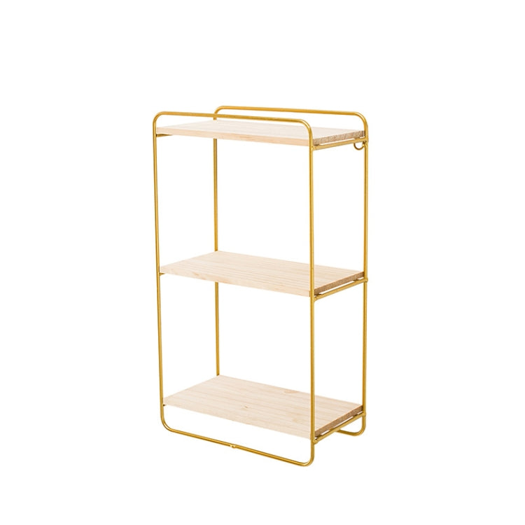 Punch-free Wall Shelf Wrought Iron Shelf Decorative Wall Hanging Ornaments Placing Shelf, Colour: TY03 Golden rectangular double layer