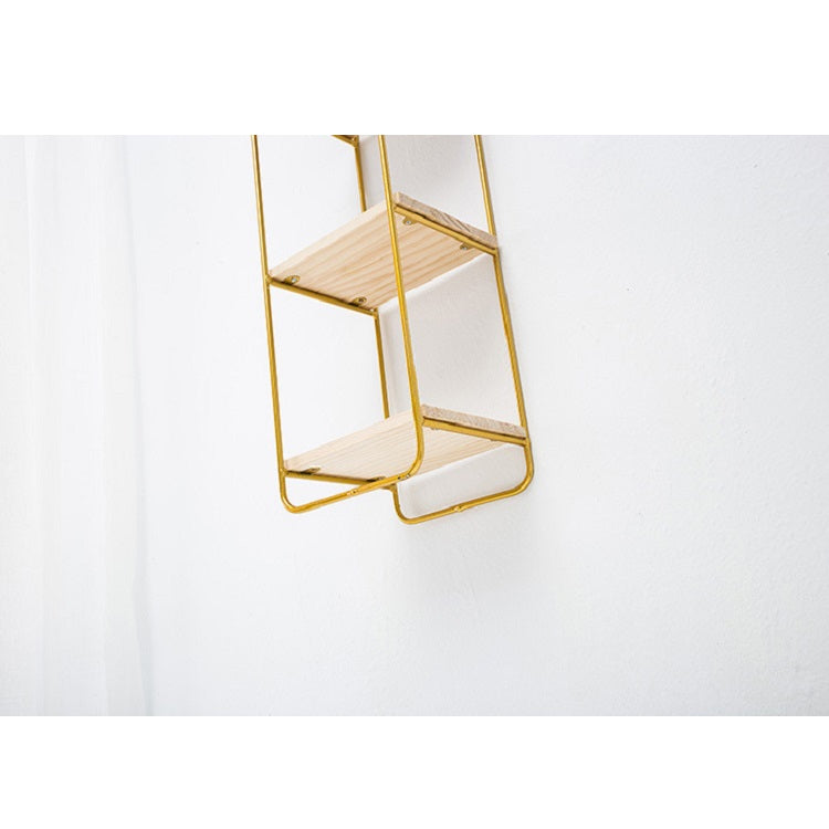 Punch-free Wall Shelf Wrought Iron Shelf Decorative Wall Hanging Ornaments Placing Shelf, Colour: TY03 Golden rectangular double layer