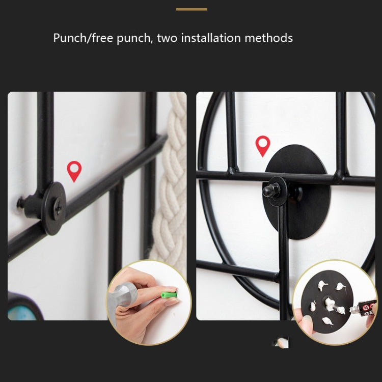 Wrought Iron Creative Hooks Nail-free Clothes Coat Hooks Bathroom Nail-free Perforated Wall Coat Hooks, Colour: Round 9 Hooks
