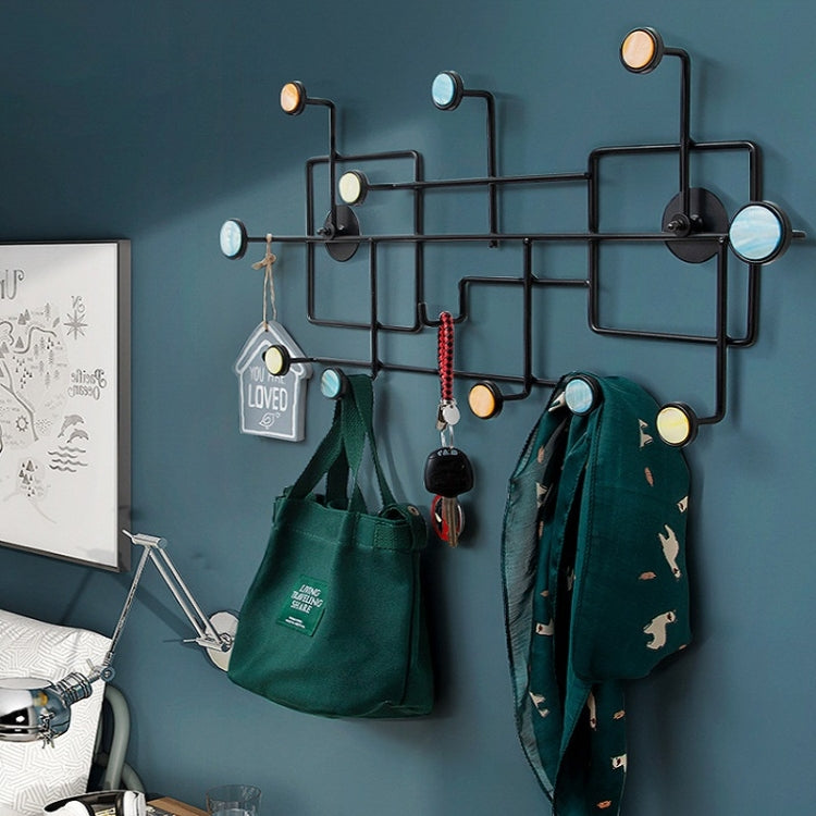 Wrought Iron Creative Hooks Nail-free Clothes Coat Hooks Bathroom Nail-free Perforated Wall Coat Hooks, Colour: Square 9 Hooks