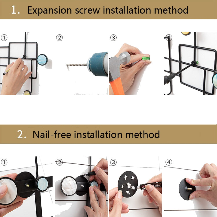 Wrought Iron Creative Hooks Nail-free Clothes Coat Hooks Bathroom Nail-free Perforated Wall Coat Hooks, Colour: Square 9 Hooks