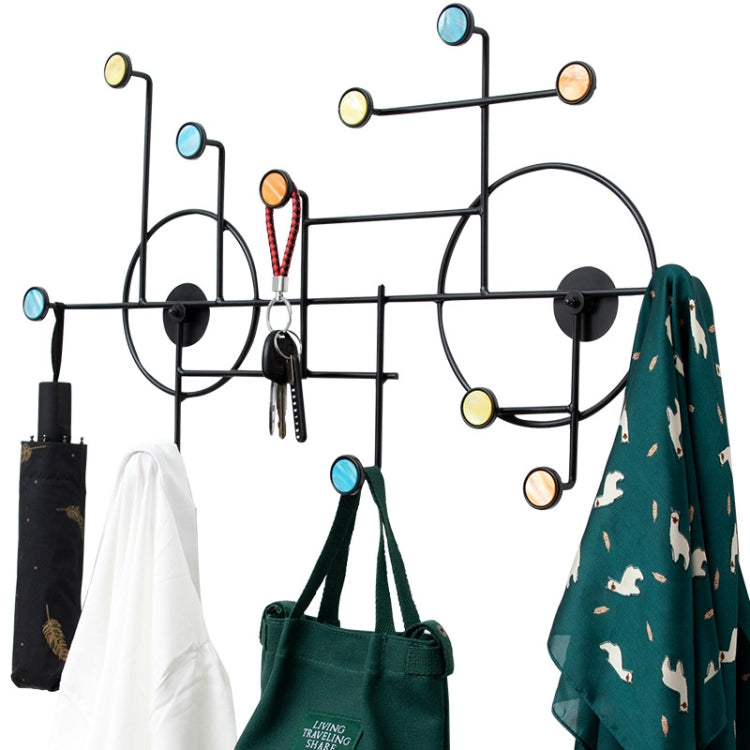 Wrought Iron Creative Hooks Nail-free Clothes Coat Hooks Bathroom Nail-free Perforated Wall Coat Hooks, Colour: Sequins Round Black 12 Hooks