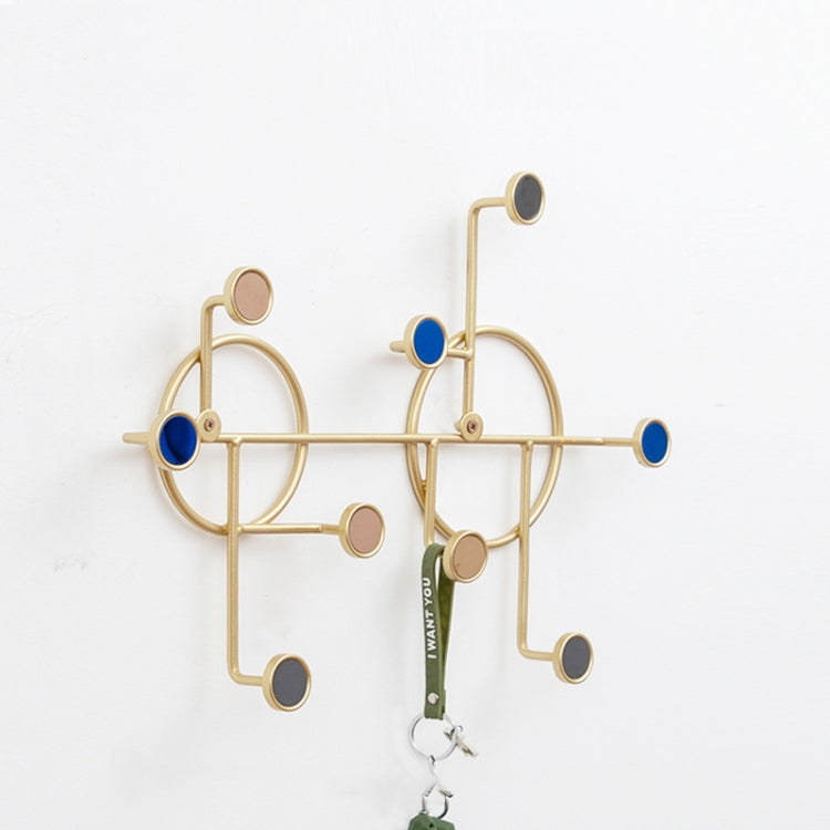 Wrought Iron Creative Hooks Nail-free Clothes Coat Hooks Bathroom Nail-free Perforated Wall Coat Hooks, Colour: Sequins Round Gold 9 Hooks