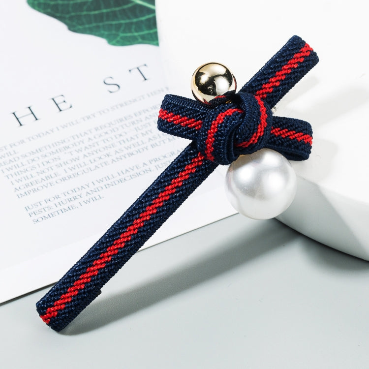 5 PCS Pearl Hairpin Striped Fabric Pearl Duckbill Clip Bow Side Clip