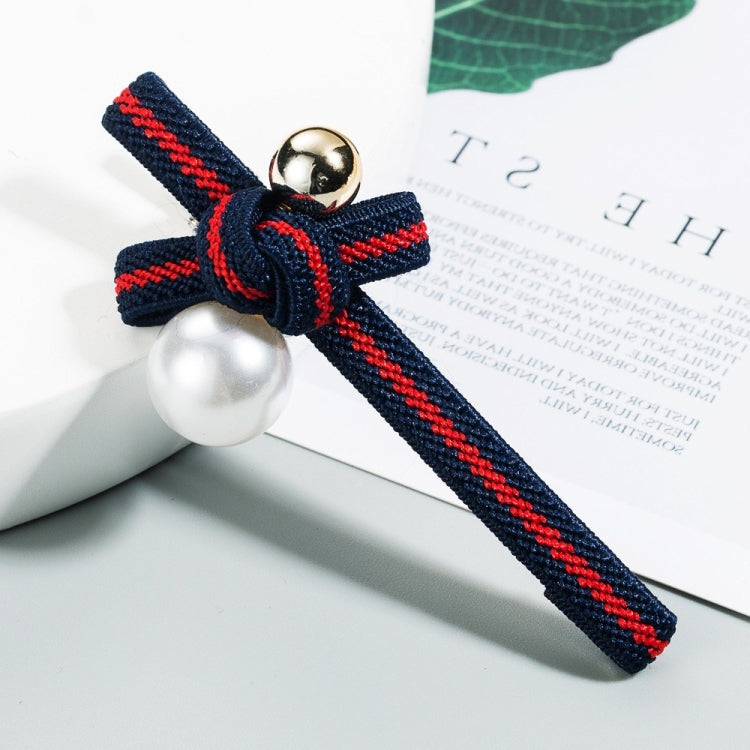 5 PCS Pearl Hairpin Striped Fabric Pearl Duckbill Clip Bow Side Clip