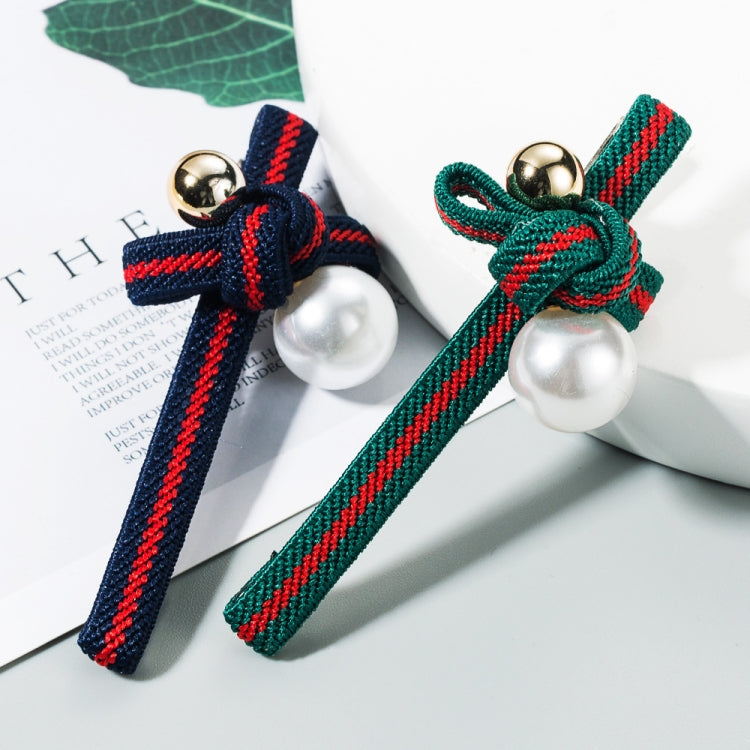 5 PCS Pearl Hairpin Striped Fabric Pearl Duckbill Clip Bow Side Clip