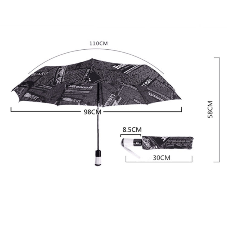 Automatic Retro British Newspaper Umbrella Vinyl Sunscreen Folding Umbrella, Style:Manual