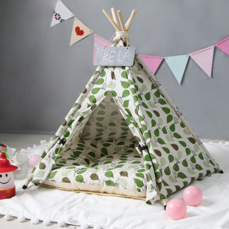 Pet Tent Lime Leaf Kennel Pet Bed, Specification: Medium 50Ã—50Ã—60cm(Green Leaves with Cushion)