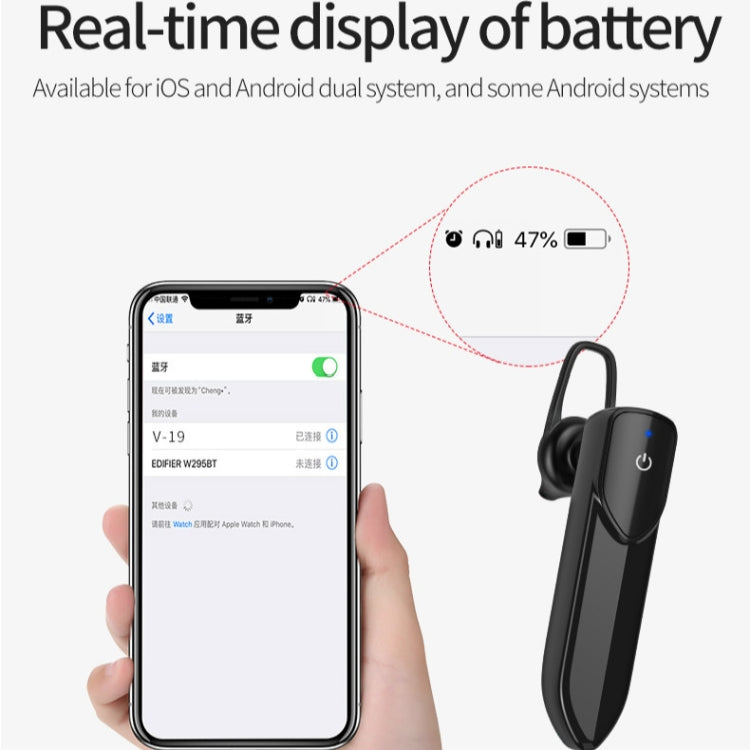 V19 Bluetooth Headset Single-ear Business Stereo Wireless Version 5.0