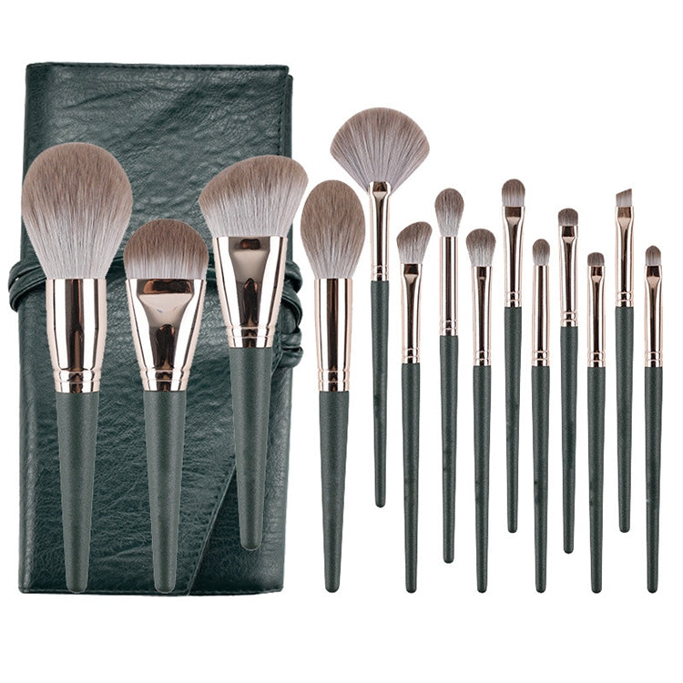 14 in 1 Super Soft Makeup Brush Set Beginner Beauty Tool, Exterior color: 14 Makeup Brushes + Green Bag