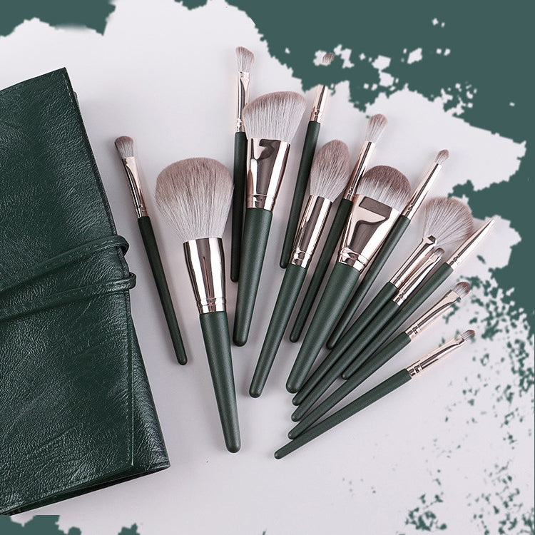 14 in 1 Super Soft Makeup Brush Set Beginner Beauty Tool, Exterior color: 14 Makeup Brushes + Green Bag