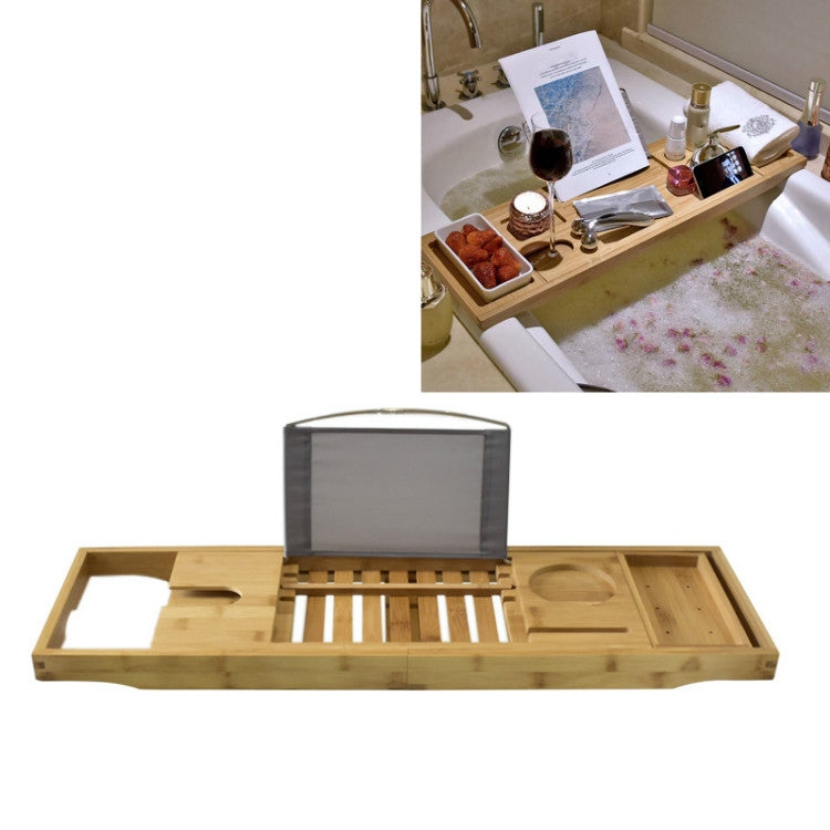 Bamboo Bathtub Rack Telescopic Multifunctional Toilet Rack Bathroom Soaking Rack, Style:Middle-strip