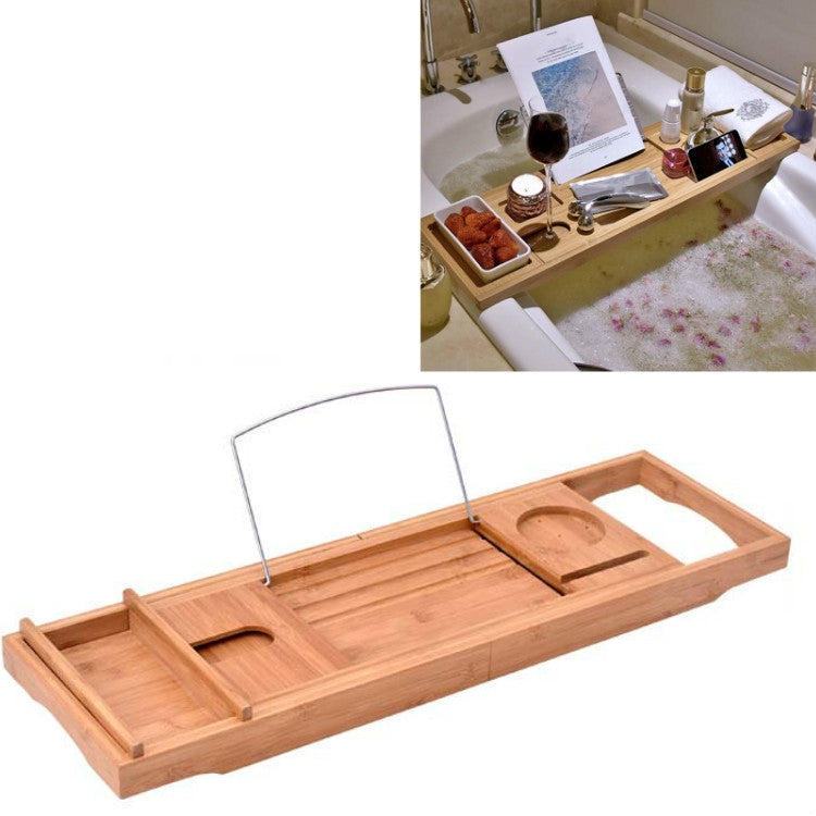 Bamboo Bathtub Rack Telescopic Multifunctional Toilet Rack Bathroom Soaking Rack, Style:Middle-board Single-box