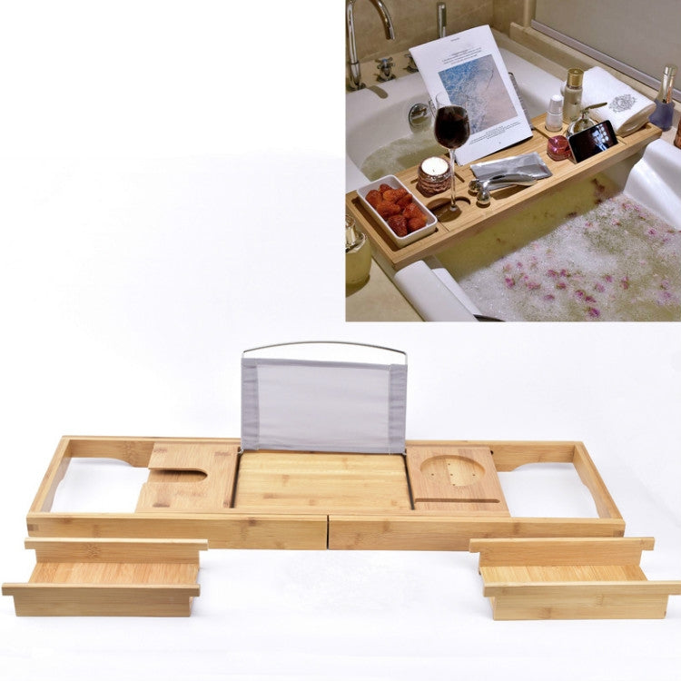 Bamboo Bathtub Rack Telescopic Multifunctional Toilet Rack Bathroom Soaking Rack, Style:Middle-board Double-box