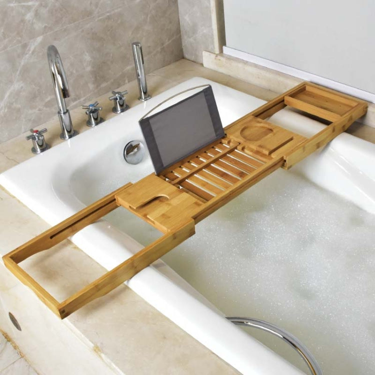 Bamboo Bathtub Rack Telescopic Multifunctional Toilet Rack Bathroom Soaking Rack, Style:Middle-board Double-box