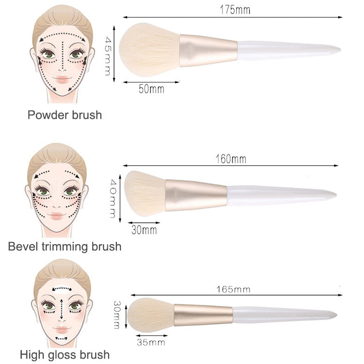 8 in 1 Makeup Brush Set Beginner Portable Soft Hair Facial Beauty Brush, Exterior color: 8 Jade White