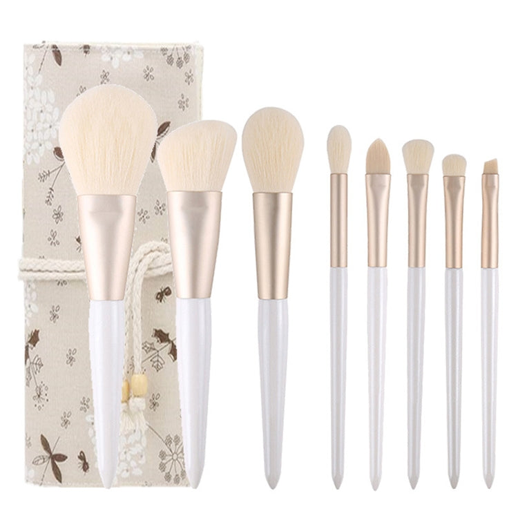 8 in 1 Makeup Brush Set Beginner Portable Soft Hair Facial Beauty Brush, Exterior color: 8 Jade White + Floral Bag