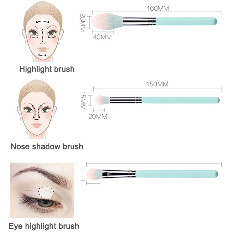 12 in 1 Makeup Brush Set Soft Beauty Tool Brush, Exterior color: 12 Makeup Brushes + Cyan Bag