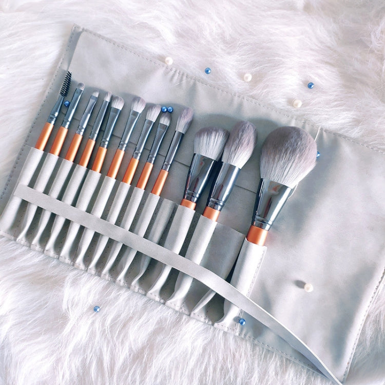 12 in 1 Soft Quick-drying Makeup Brush Set for Beginner, Exterior color: 12 Makeup Brushes + Gray Bag