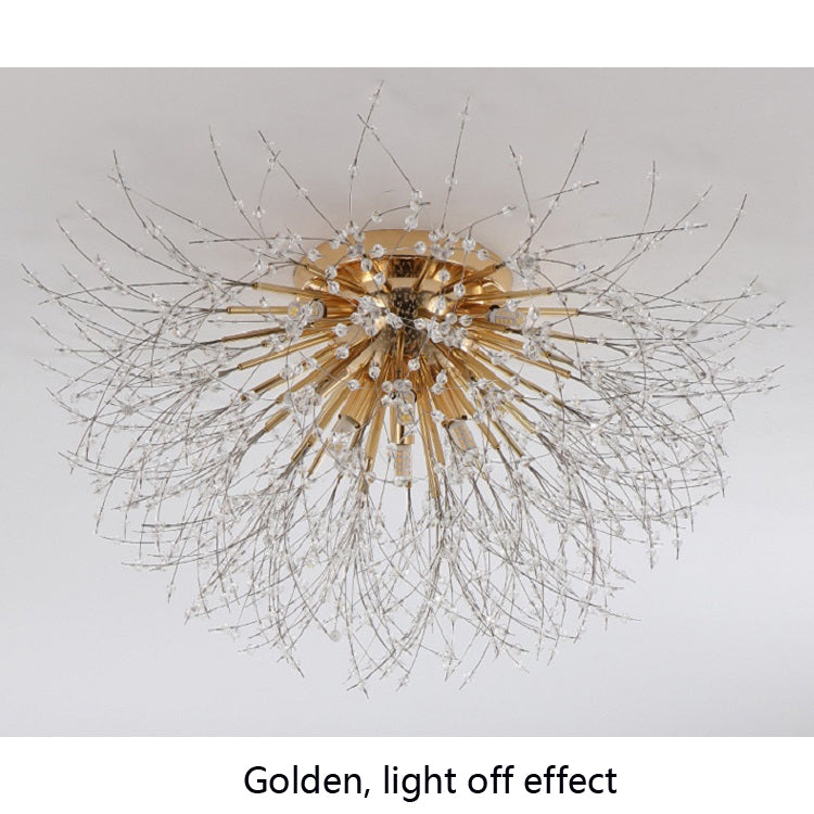 Bedroom Crystal Ceiling Lamp Creative Dandelion Living Room Lamp Dining Room Lamp, Style:Chrome (40x23cm, 4 Heads)(Warm Light)