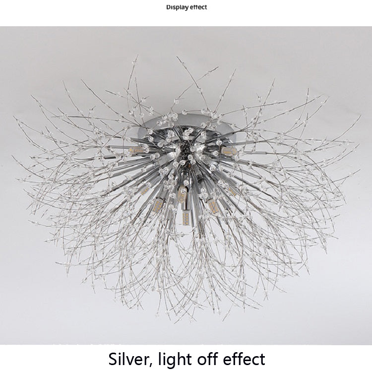 Bedroom Crystal Ceiling Lamp Creative Dandelion Living Room Lamp Dining Room Lamp, Style:Chrome (40x23cm, 4 Heads)(Warm Light)