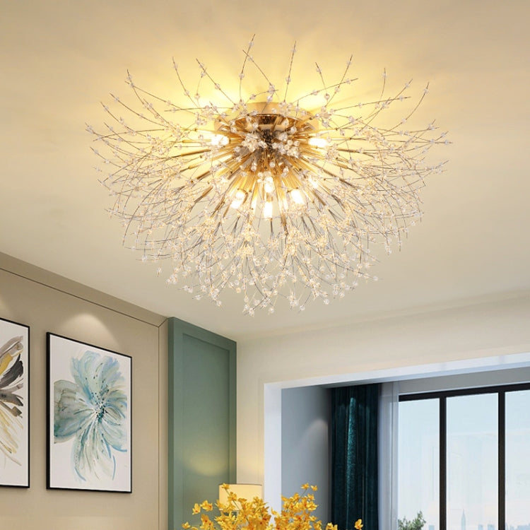 Bedroom Crystal Ceiling Lamp Creative Dandelion Living Room Lamp Dining Room Lamp, Style:Golden (50x28cm, 5 Heads)(Warm Light)