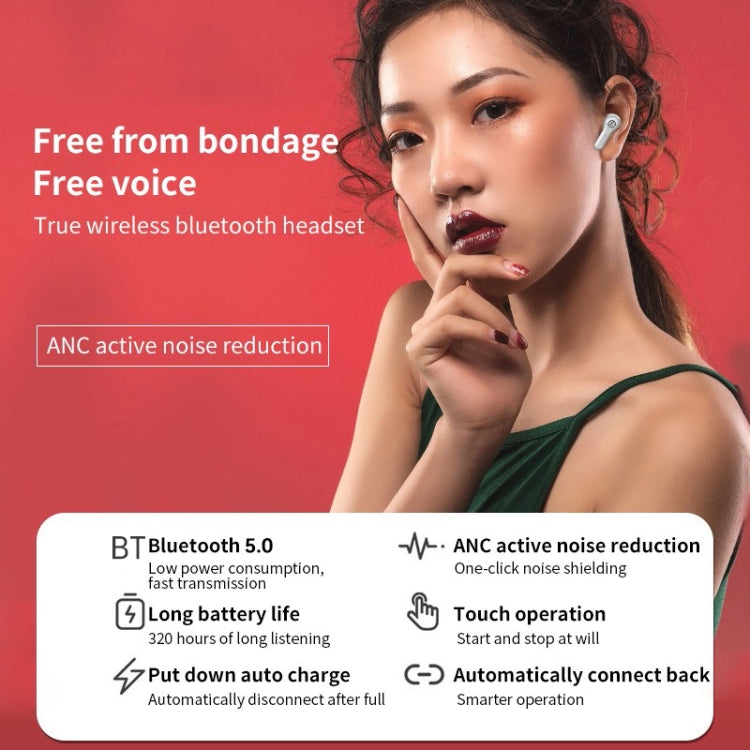 ANC Business Sports TWS Stereo Dual Ears Bluetooth V5.0+EDR Earphone with Charging Box