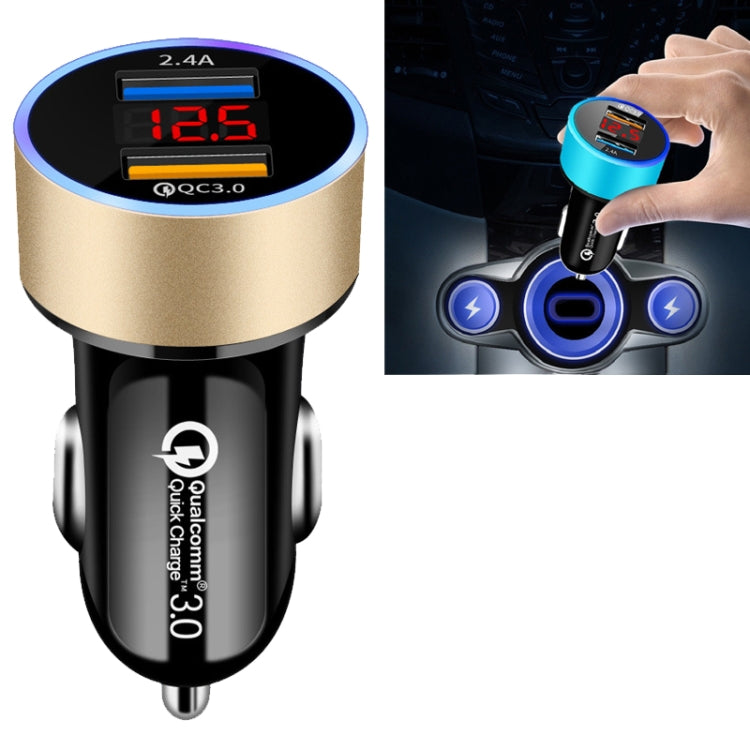 2 PCS Aluminum Ring Display Car Charger  QC3.0+2.4A Aluminum Alloy Multi-function Halo Digital Display Car Charger