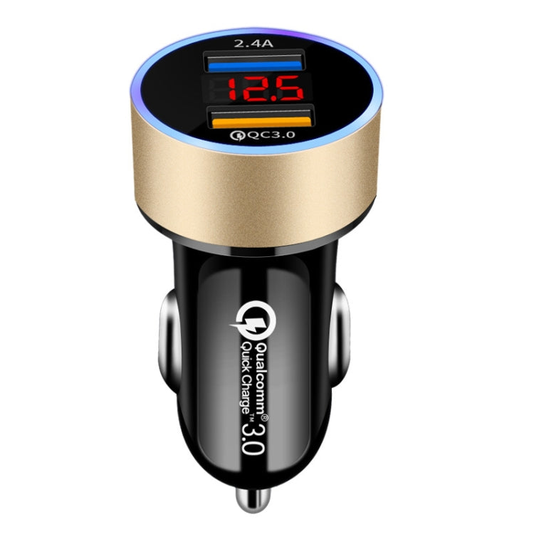 2 PCS Aluminum Ring Display Car Charger  QC3.0+2.4A Aluminum Alloy Multi-function Halo Digital Display Car Charger