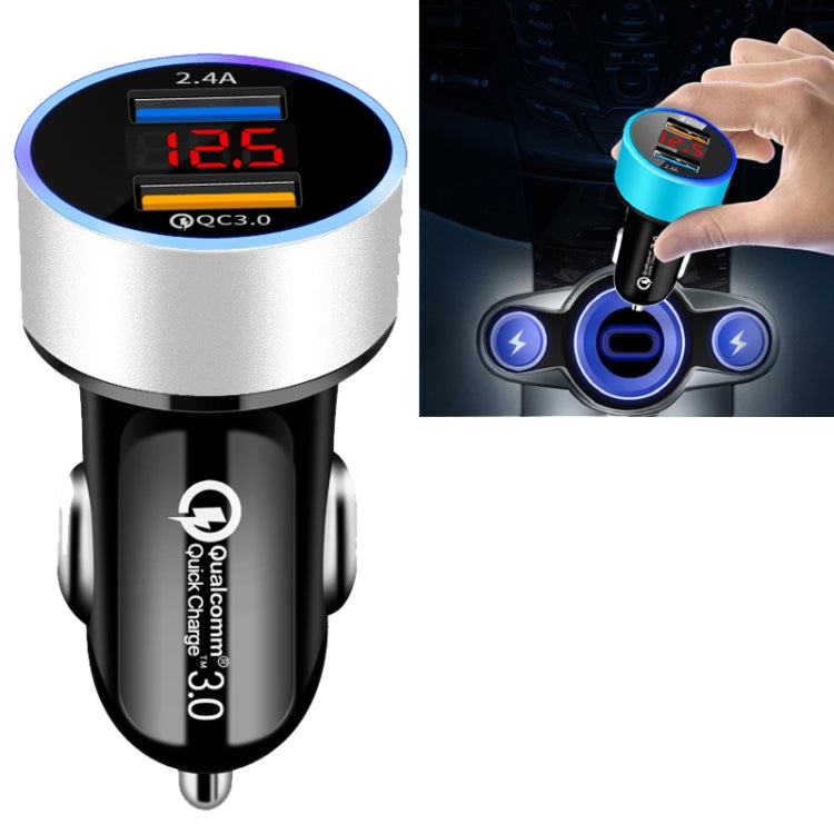 2 PCS Aluminum Ring Display Car Charger  QC3.0+2.4A Aluminum Alloy Multi-function Halo Digital Display Car Charger
